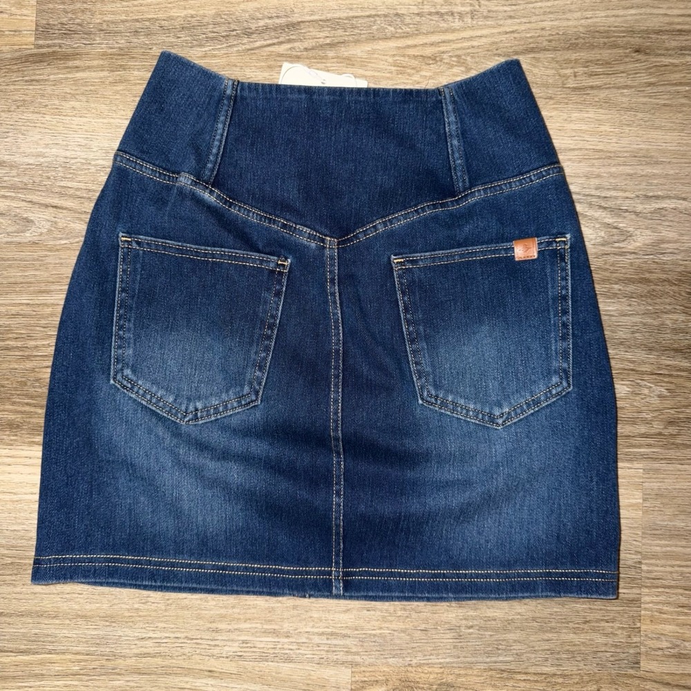 NWT Halara Crossover Denim Mini Skirt Womens High Waisted Bodycon Pocket - Picture 7 of 8